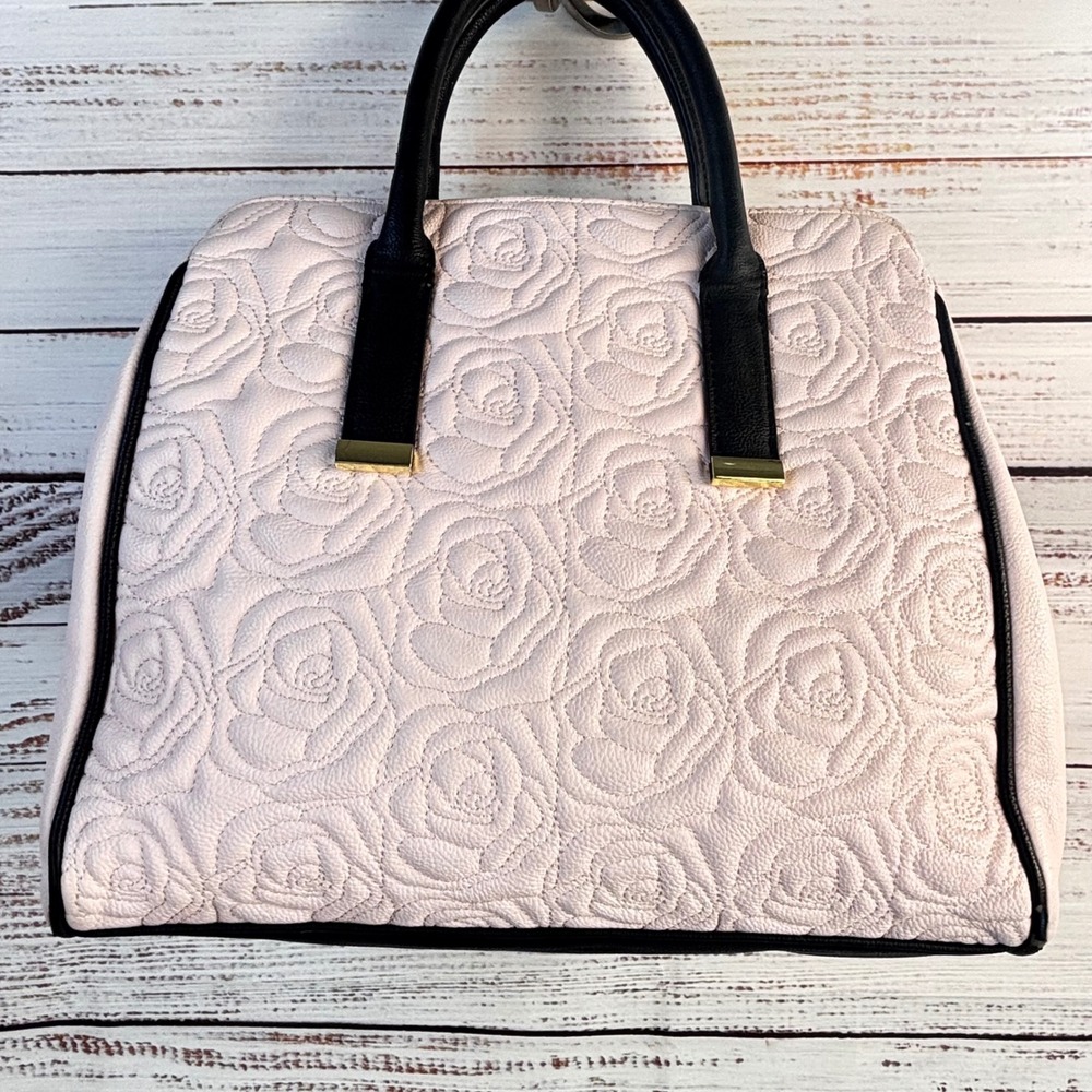 Betsey Johnson Pink Quilted‎ Rose Satchel Bag with Large Striped Bow Fairy Goth - Picture 15 of 16